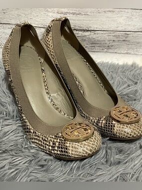 Tory Burch Women's Caroline Snake Print Wedges Size 6